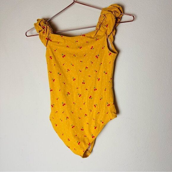 EUC Forever 21 Yellow Cherry Print Bodysuit Small - Picture 4 of 6